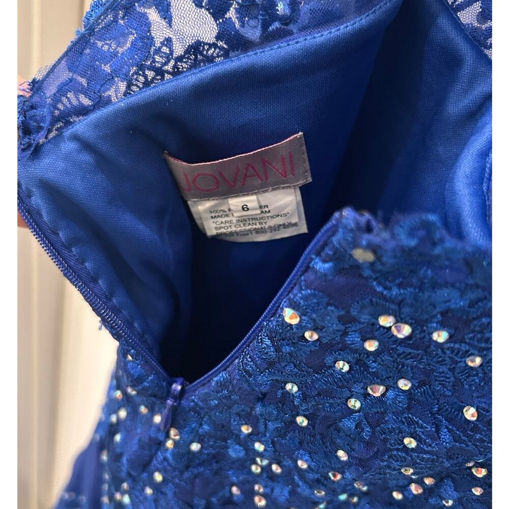 Jovani Royal Blue Beaded Illusion Halter Floor Length Gown Dress Size 6 - Picture 10 of 11